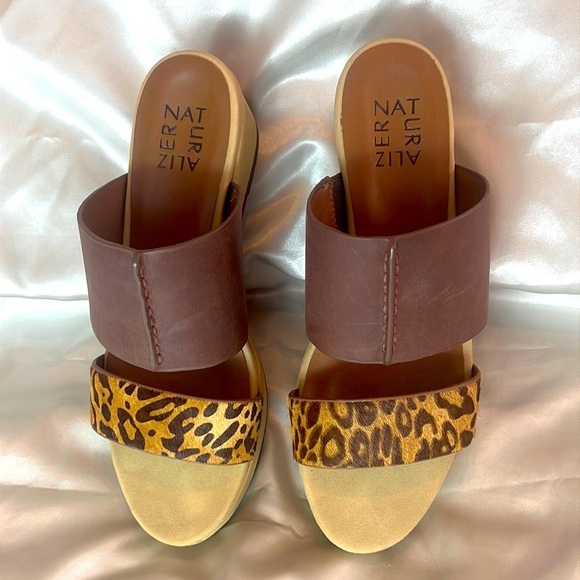NATURALIZER Urbana Platform Wedge Brown Leather Calf Hair Cheetah Print Size 8 - Picture 2 of 11
